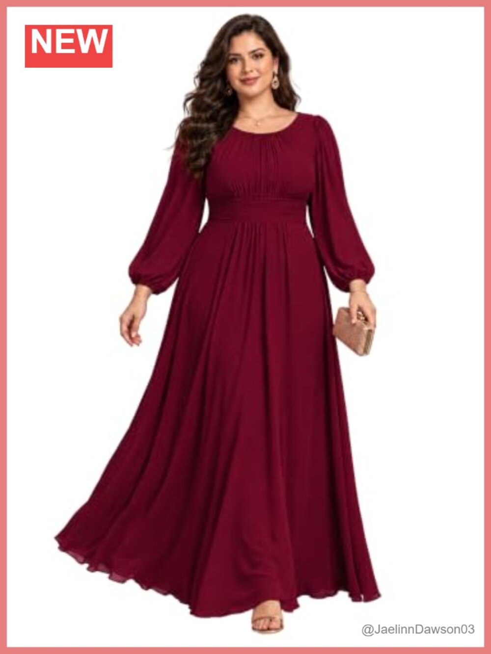 Plus Size Long Sleeve Chiffon Formal Dress Mother of the Bride